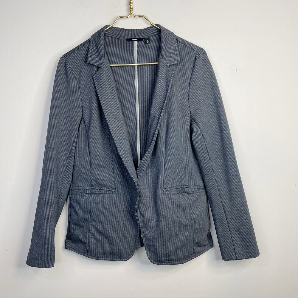 Betabrand Transcendent Gray Pinstripe Stretch Knit Slim Blazer Jacket womens L